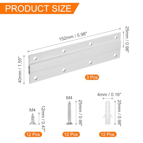 Image of uxcell 3 Pair French Cleat Picture Hanger, 6 Inch Aluminum Z Hanger Heavy Duty Z Bar Clips Interlocking Wall Mounting Bracket Hanger Kit for Hanging Mirror Picture Shelf