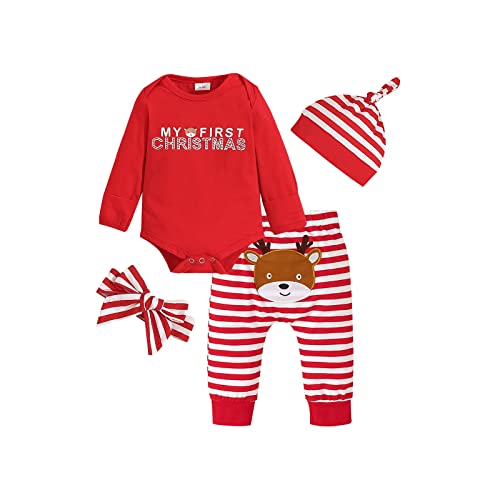 Image of Tikoubabe My First Christmas Baby Girl Outfits Gift 4Pcs Infant Clothes Romper Stuff 0-18 Months