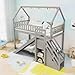 Giantex House Bunk Bed Twin Over Twin with Slide & Stairs, Wood Bunk Bed with Storage Shelves, No Box Spring Needed, Twin Floor Bed for Kids Teens Boys Girls (Grey)