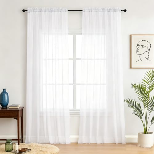 Cortinas visillos blancos de 110 x 128 cm en tejido voile ligero 2