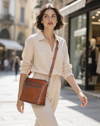 Image of COOLCY Genuine Leather Crossbody Bags for Women Purses and Handbags for Ladies with Multiple Pockets Shoulder Satchel Bag