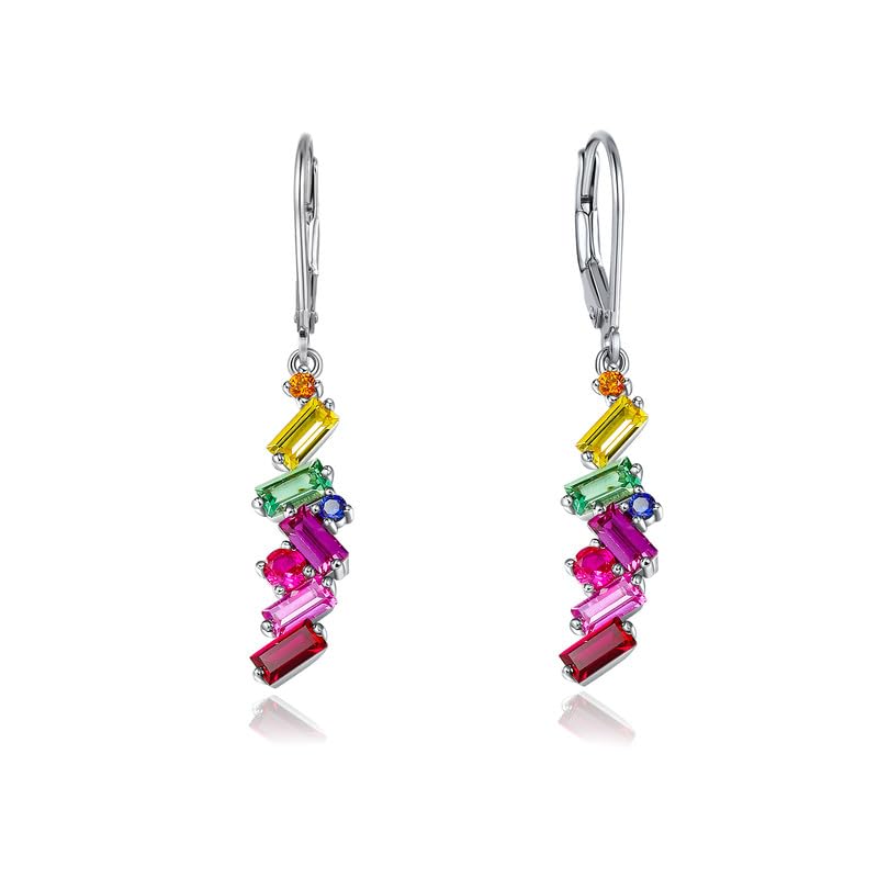 Cute Dangle Earrings for Women 925 Sterling Silver Triangle/Fan/Flower/Bar/Heart Shaped Created Gemstone Cz Statement Drop Earrings