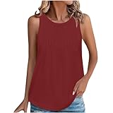 Womens Tank Tops Summer 2024 Pleated Round Neck Sleeveless Curved Hem Tunic Blouses Dressy Casual Flowy T Shirts Loose Fit Wine