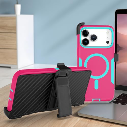 showdd Designed for iPhone 17 Pro Max Case,Magnetic,Double Protection,Tough Durable,Compatible with MagSafe,Detachable Back Clip,Dustproof,No Fading,No Yellowing,Non-Slip,for Men Women,Rose Red by showdd - Used condition - Image 4