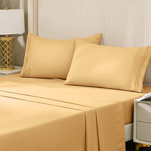 Redkey Queen Sheet Set With Deep Pocket 4 Pieces Microfiber Sheets & Pillowcases Sets Wrinkle Resistant Bed Sheet Set - Easy Care (Queen,Pale Gold) #TOP1