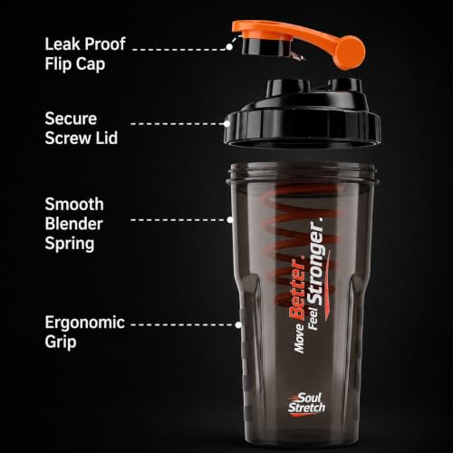 Image of Soul Stretch Storm Shaker for Gym Bottle -700ml | Protein Shaker Bottle | 100% Leakproof, BPA Free, Durable Gym Shaker | Cyclone Blender for Smooth Shakes (Black,Orange) (Orange)