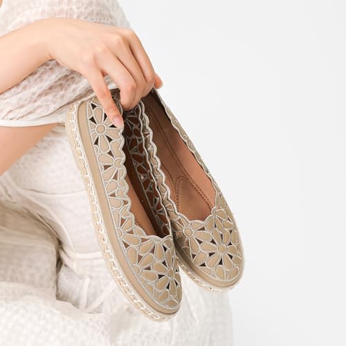 Image of HEAWISH Women's Ballet Flat Daisy Round Toe Dress Shoes Casual Slip On Rope Loafer