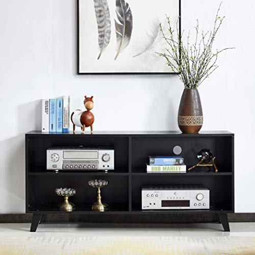 Mixcept Wooden TV Console 52â€ TV Media Stand Entertainment Center with 4 Compartments, Storage Cabinet with Solid Wood Legs for Bedroom & Living Room, Black