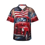 Mexpekil 4 luglio Fuochi d'artificio Bandiera USA Car Mens Hawaiian Camicie Casual Manica Corta Camicia Estate Spiaggia Camicia, Multicolore, M