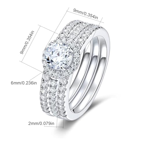 MDFUN Three-in-One Oval Halo Wedding Bands Set Engagement Rings 18K White Gold Plated Cubic Zirconia Promise Eternity Band for Women Size 5-102