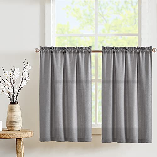 JINCHAN Kitchen Curtains Semi Sheer Short Curtains for Small Window Casual Weave Cafe Curtains Half Window Treatments Laundry Tier Curtains 2 Panels 45 Inch Long Grey
