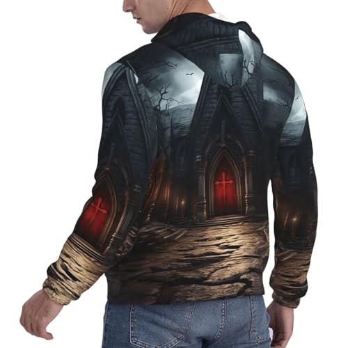 Men's Fleece Pullover Hoodie Long Sleeve Hooded Old Crypt Sweatshirt Casual Shirts With Pockets Medium Black4