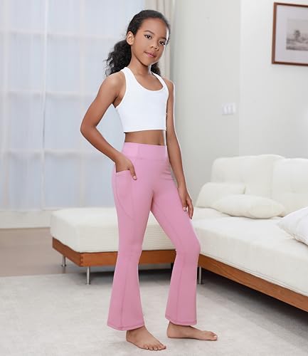 Girls Flare Leggings with Pockets High Waisted Bootcut Kids Yoga Pants Dance Workout Athletic Bell Bottoms3