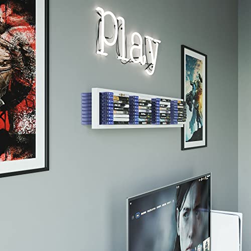 Image of BHG YouHaveSpace White Cube Storage Shelf for Wall, CD & DVD Storage Rack and Media Cabinet, 34 Inch Video Game Organizer