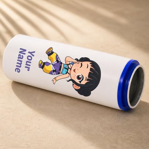 Image of Personalized Korean Theme Water Bottle 800ml | Custom Name Printed Aluminium Bottle with Clip | Cute Cartoon Design for Kids, Girls, School, Gift for Her|Birthday Return Gift