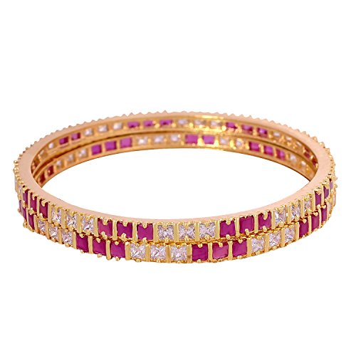 Image of Ratnavali jewels Beautiful CZ Studded Gold Plated Traditional Red Ruby and White Bangles Set for Women RV791
