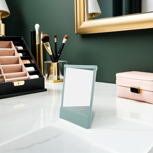Miroir de table portable pour maquillage et voyage, format compact vert gris - 8