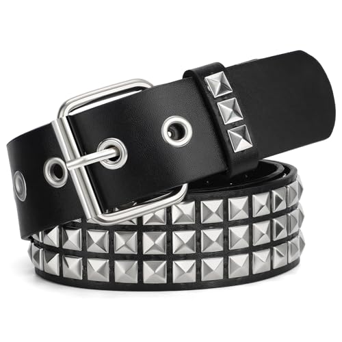 WHIPPY Nietengürtel Leder Metall Punk Rock Nietengürtel für Damen/Herren Punk-Ledergürtel Gotischer Gürtel Zubehör für Jeanshosen，S