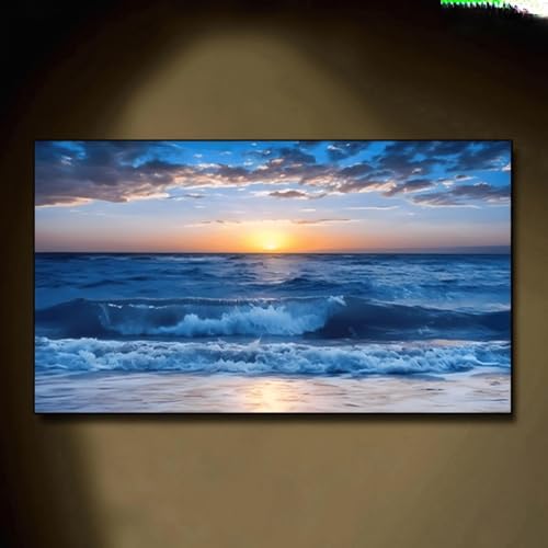 Toile abstraite coucher de soleil en mer peinture artistique sur toile tendue 60 x 120 cm
