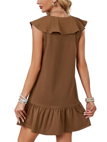 Image of LYANER Women's Summer Dress | Ruffle Hem, Button, Sleeveless Tank, V Neck, Casual Smock, Boho, Mini, Beach