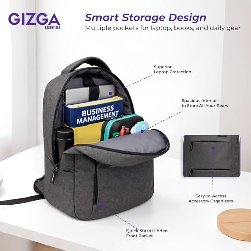 Image of Gizga Essentials Laptop Backpack for Up to 16 Inch Laptops| USB Charging Port, Water Resistant, Breathable Shoulder Straps, Spacious Interior, Bottle Pocket| Travel Bag for Office, School & College
