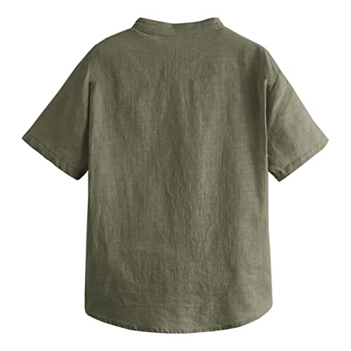 Image of Inorin Boys Button Up Henley Shirts Short Sleeve Summer Cotton Dress Shirt | Kids Casual Tees Tops, Chest Pocket, Solid Color Basic T-shirts, 5-14 Years