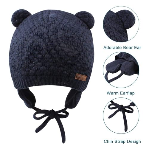 XIAOHAWANG Baby Hat Cute Bear Toddler Earflap Beanie Warm for Fall Winter3