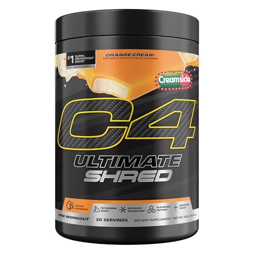Cellucor C4 Ultimate Shred Pre Workout Powder, Metabolism Supplement with Cayenne Extract+300mg Caffeine+TeaCrine+Dynamine - Orange Creamsicle, 20 Servings