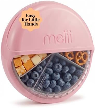 melii Spin Snack Container 3 snack compartments with capacity of 4oz/114ml each, Pink/Grey