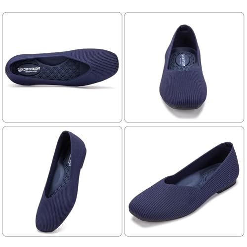 Frank Mully Womens Wide Flat Shoes Square Toe Shoes Knitted Work Flats Comfortable Women Shoes Comfortable Women Shoes4