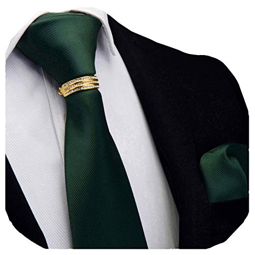 GUSLESON Brand Solid Dark Green Classic Ties For Men Neckties and Pocket Square bar pins brooch Sets(0799-02-G)