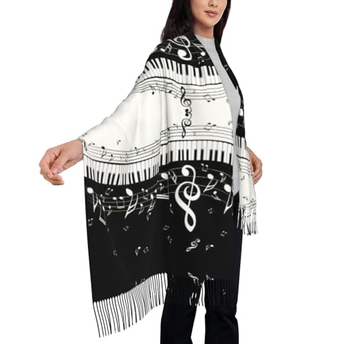 Piano Keys with Musical Notes print Oversized winter tassel shawl Scarf Fashion tassel shawl with styling4