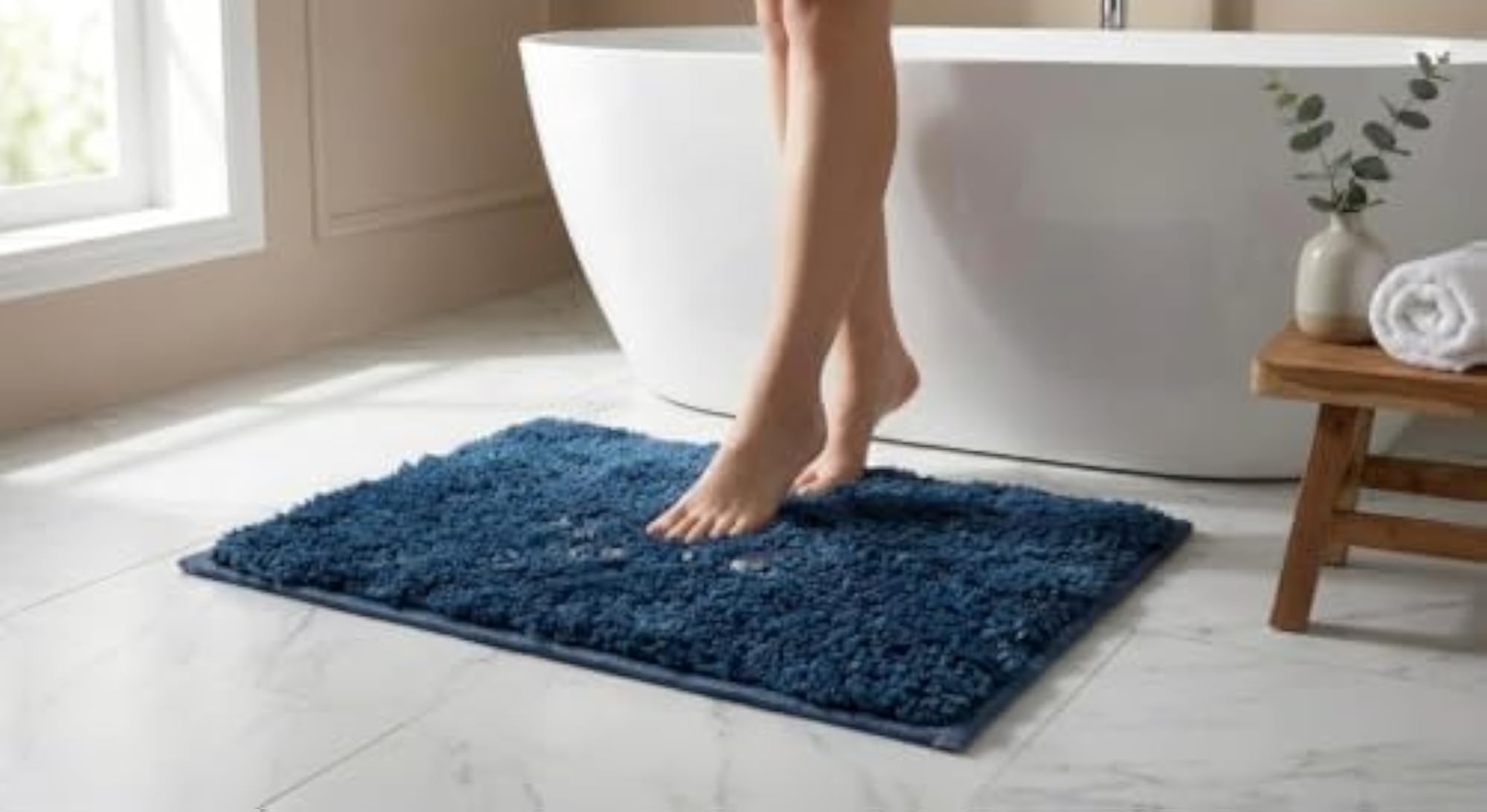 Soft Microfiber Bath Mat (60x40 cm, Navy Blue)