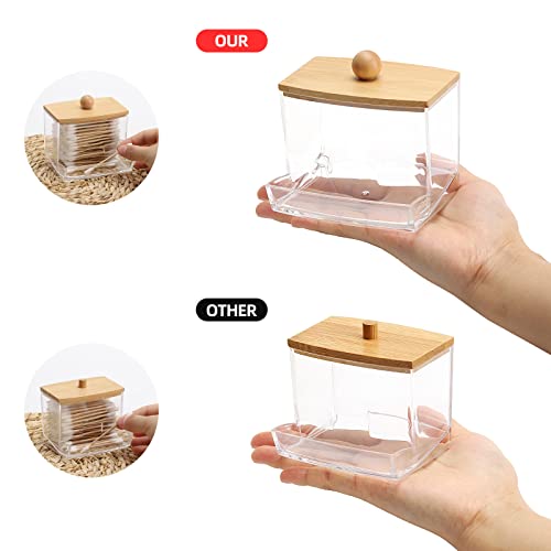 Image of Tbestmax 2 Pack 10oz Qtip Holder Dispenser with Bamboo Lids, Big Clear Bathroom Organizer Accessories Decor for Storage-Qtips Cotton Ball Holder Apothecary Jars, Cotton Swabs, Floss Container