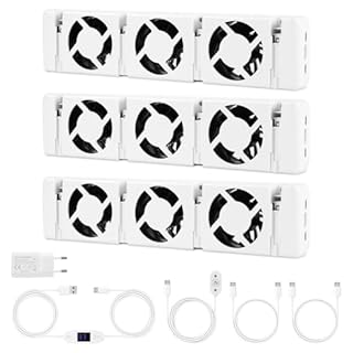 Hebitod Radiator Fan with Triple Set - Includes 1 Plug, 1 Controller, 1 Temperature Sensor and 2 Extension Cables, Fans for Under-heaters and radiators, Saves Energy and Heating Costs, White