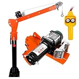 Folding Truck Crane, Jib Crane with 12V 3500Lbs Electric Hoist, 1100 Lbs Carbon Steel Pickup Truck Crane, 360° Rotate Davit Crane for Site, Household and Warehouse (3500 Lbs)