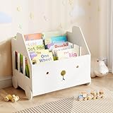 Jomzuci Wooden Kids Bookshelf Bookcase, Toddler Montessori Bookshelf, Nursery Book Shelves with 4 Adjustable Dividers, Book Shelf for Kids Rooms, Nursery, Bedroom, Classroom and Playroom Storage