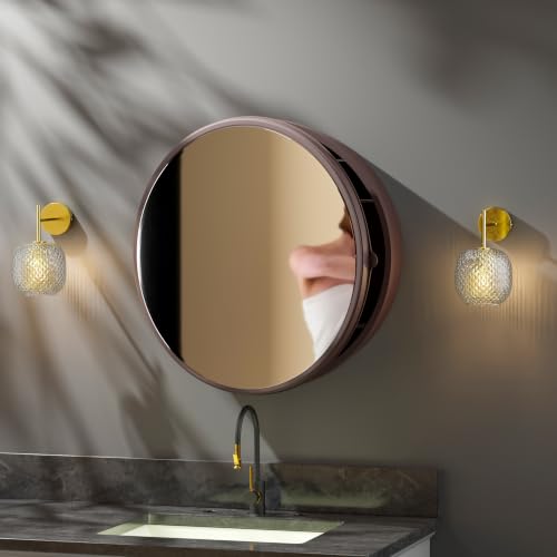 Image of iSTAR Round Wall Mirror with Storage Shelf | Bathroom Vanity Cabinet with Hidden Storage Cabinet | Wall Mounted, Bathroom, Bedroom, Living Room