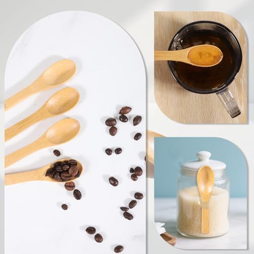Piriuuo 4 Stück Kleine Holzlöffel, 9 x 2,1 cm Mini Holzlöffel Gewürzlöffel mit Kurzem Griff Honiglöffel Runder Teelöffel Kleine Löffel Umweltschutz Holzlöffelfür Salz, Zucker, Gewürze, Kaffee