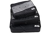 Premium Kofferorganizer 3-teiliges Packtaschen Set – Reise Packsystem mit Kleidertasche Hemdentasche Wäschetasche l Koffertaschen modernes Swiss Design Business travel line Packing Cubes schwarz