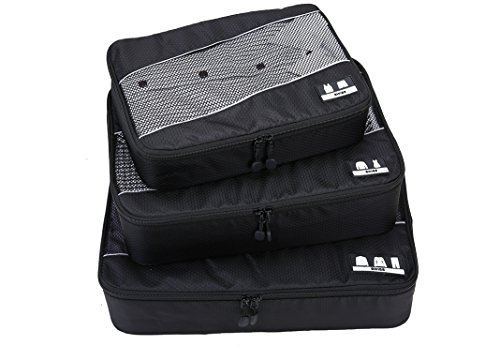 Premium Kofferorganizer 3-teiliges Packtaschen Set – Reise Packsystem mit Kleidertasche Hemdentasche Wäschetasche l Koffertaschen modernes Swiss Design Business travel line Packing Cubes schwarz