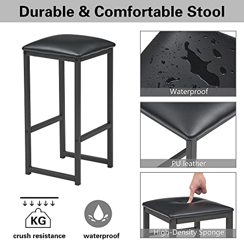 Vecelo 3-Piece Dining Table Set, High Top, Pu Padded Chairs, Space Saving And Storage Shelves For Living Room/Kitchen, Gray/Black #TOP3