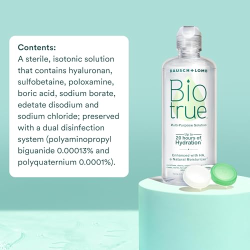 Biotrue Contact Solution, Multi-Purpose Solution with Lens Case, Cleans, Conditions, Hydrates, Disinfects, Removes Protein, Dirt & Debris, Contact Lens Cleaner & Storage, 10 Fl Oz (Pack of 2)
