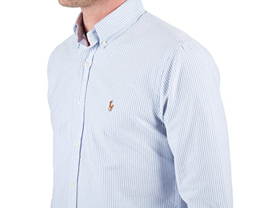 Ralph Lauren Men Solid Sport Oxford Shirt (Large, Blue/White Multi Striped) #TOP6