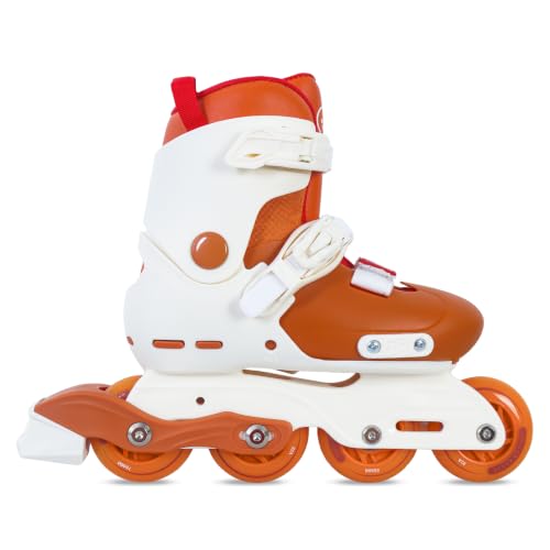 Nattork Inline Skates for Girls Kids Teens Boys Age 4 5 6, 4 Sizes Adjustable Blades Roller for Outdoor Indoor Birthday Brown