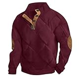 Dasongff Sudadera de hombre Jacquard Jersey Top Manga Larga Sudadera Casual con Botones y Cuello Alto, El vino, M