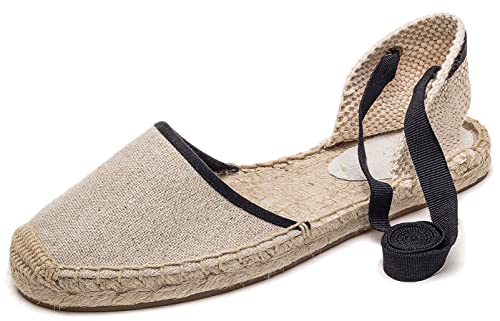 Image of Women's Espadrille FLat Sandals Closed Toe Ankle Wrap,Classic Lace Up Summer Dressy Flat Shoes