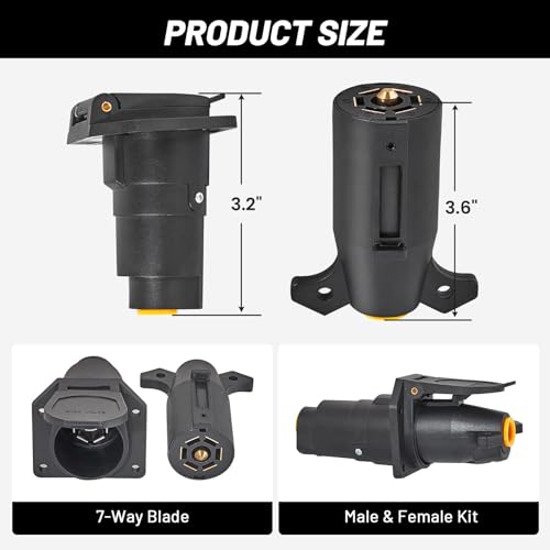 MECMO 360° Rotatable Vehicle Side Trailer Socket Tester, 7 Way Blade & 4 Pin Trailer Light Wire Circuit Tester, RV 7 Pin Male & Female Trailer Connector, Vehicle Side & Trailer End 7 Prong Plug Socket