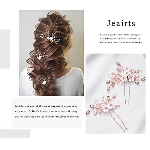 Jeairts Flower Crystal Bride Wedding Hair Pins Pearl Bridal Headpiece Rhinestone Headwear Hair Pieces White Beads Hair Accessories For Women And Girls(Pack Of 3) (1-Rose Gold) #TOP5