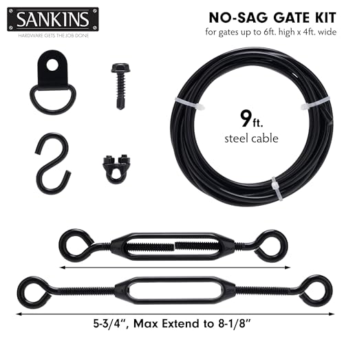 Image of Anti-Sag Gate Kits for Wooden Fence, Black Anti-Sagging Gate Support Cable Kit Hardware, Gate Sag Frame Kit Hardware for Wooden Fence, Wood Gate Door Repair Kit for Outdoor, 2 Pack